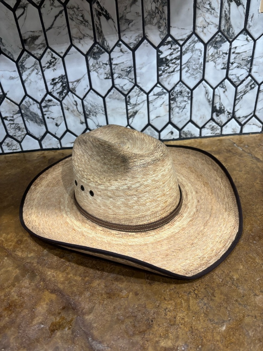 Men's Straw Western Hat in Natural with Dark Trim